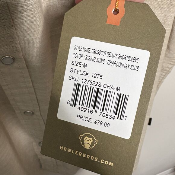 Howler Brothers Shirt Mens Medium Beige Gaucho Western Pearl Snap Saw Tooth Yoke - Picture 5 of 8